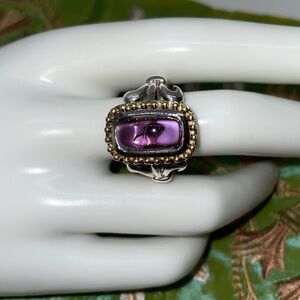 Rare Raquel Welch Amethyst Sterling Silver and 18k Gold Ring, Size 8.25